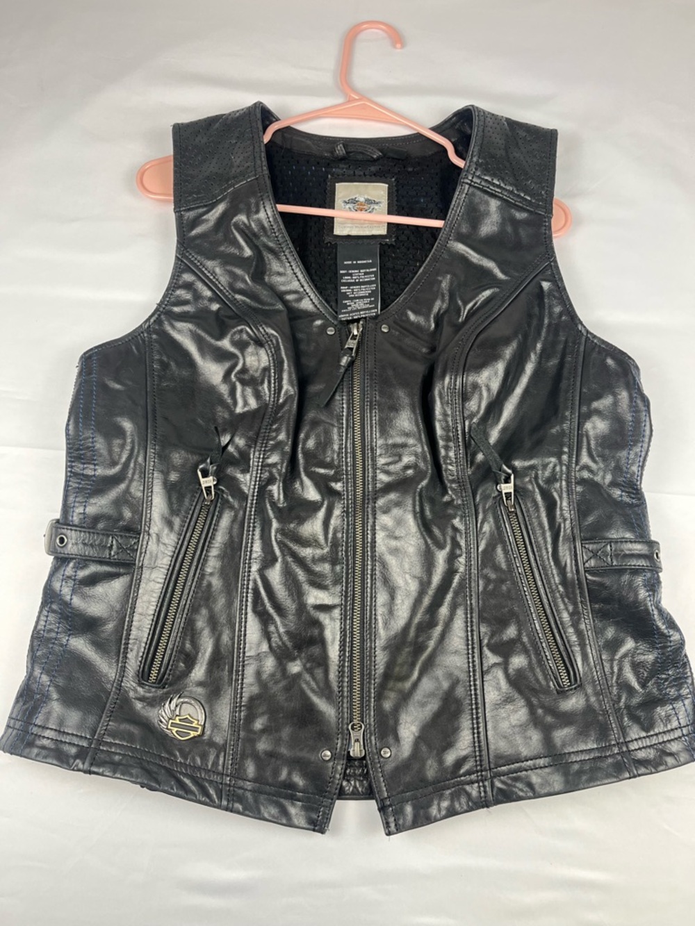 Harley-Davidson Women’s Leather Vest Black Buffalo Hide Zip XL Biker